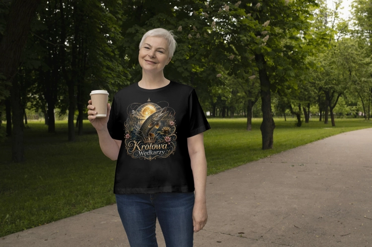 Koszulka damska Królowa Wędkarzy ze szczupakiem.