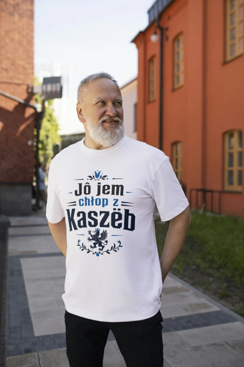 Męska koszulka Jô jem chłop z Kaszëb z gryfem kaszubskim.