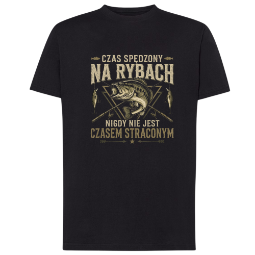Męska koszulka z napisem Czas spędzony na rybach nigdy nie jest czasem straconym..png