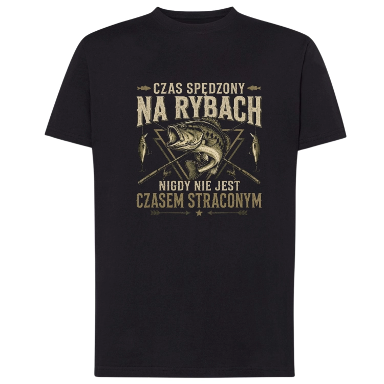 Męska koszulka z napisem Czas spędzony na rybach nigdy nie jest czasem straconym..png