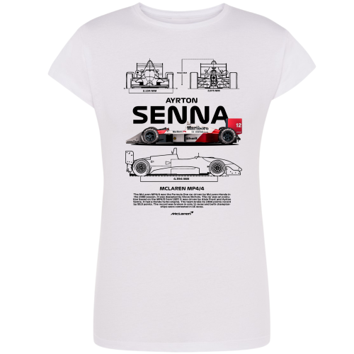 Koszulka Ayrton Senna McLaren MP4/4 Formula 1 blueprint biała