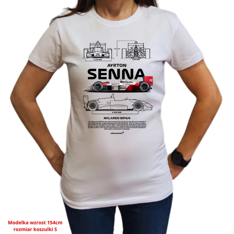 Koszulka Ayrton Senna McLaren MP4/4 Formula 1 blueprint biała