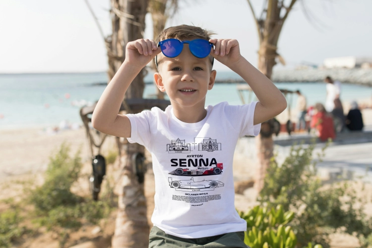 Koszulka Ayrton Senna McLaren MP4/4 Formula 1 blueprint biała