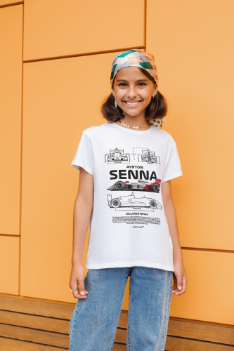 Koszulka Ayrton Senna McLaren MP4/4 Formula 1 blueprint biała