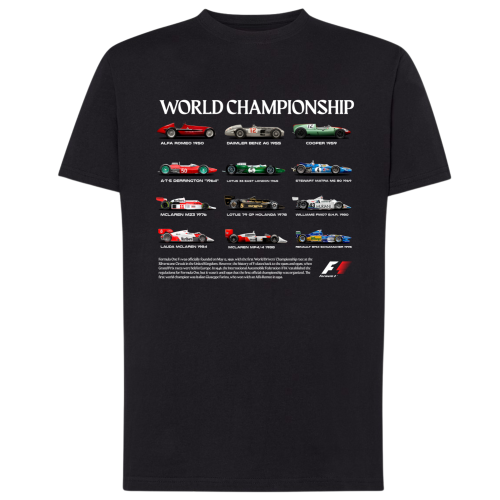 Koszulka męska World Championship czarna historia bolidów F1 Formuła 1