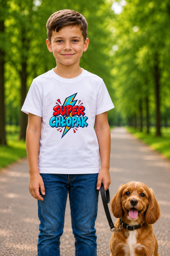 Koszulka na Dzień Chłopaka Super Chłopak kolorowa grafika komiksowa dla chłopca