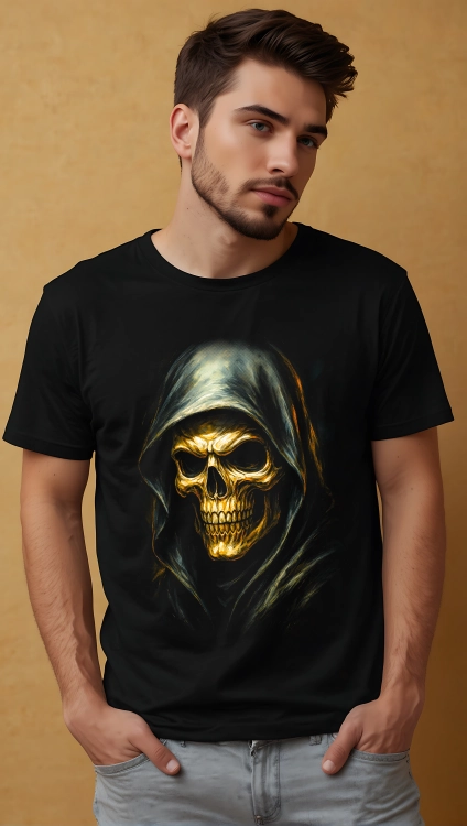Koszulka na Halloween z czaszką w kapturze – mroczna grafika
