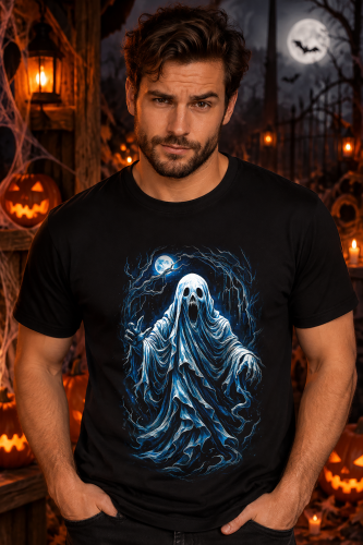 Koszulka na Halloween z mrocznym duchem pod księżycem – grafika horror