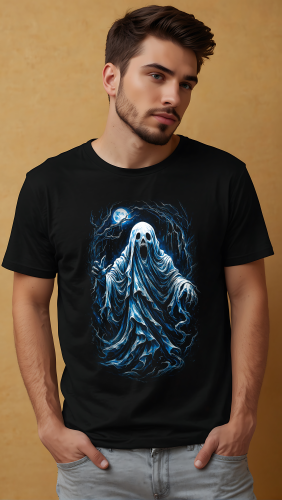 Koszulka na Halloween z mrocznym duchem pod księżycem – grafika horror