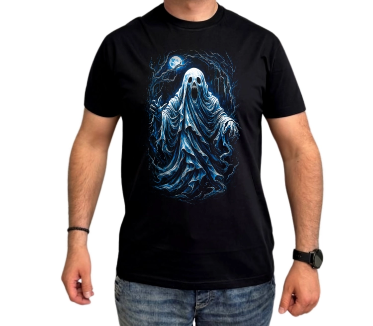 Koszulka na Halloween z mrocznym duchem pod księżycem – grafika horror