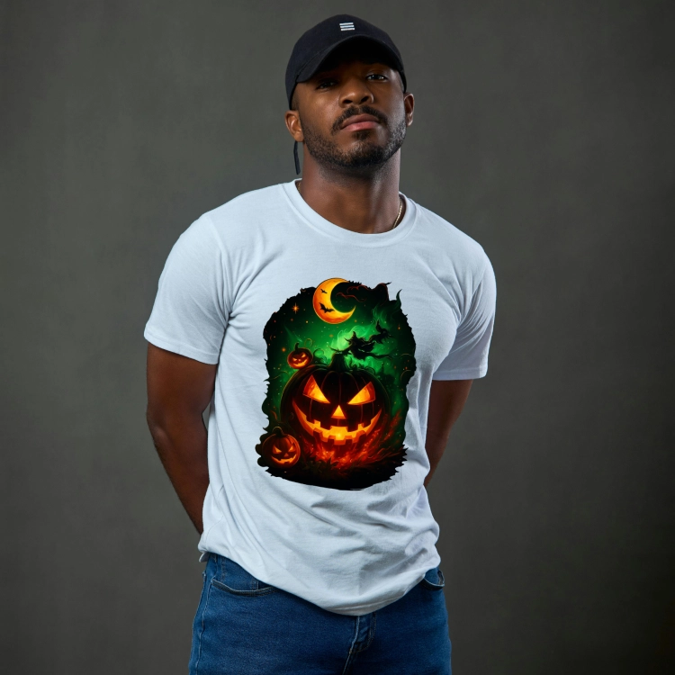 Koszulka na Halloween z mroczną świecącą dynią Jack O’Lantern i księżycem