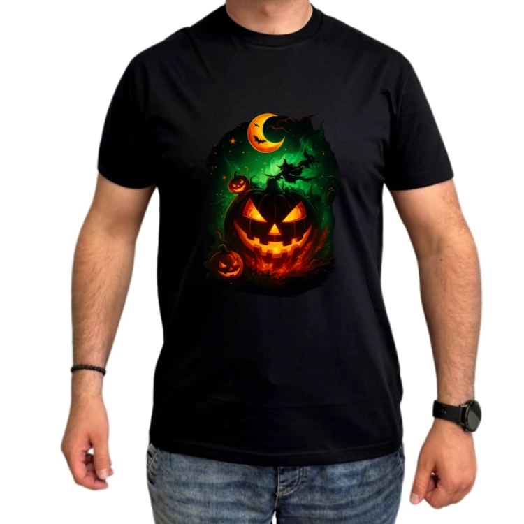 Koszulka na Halloween z mroczną świecącą dynią Jack O’Lantern i księżycem