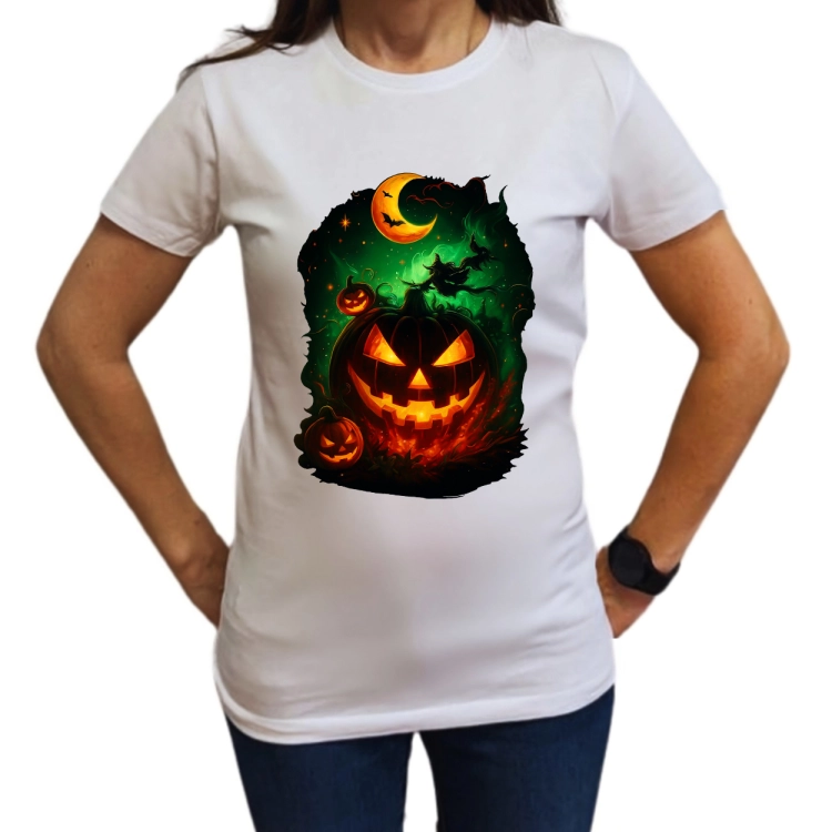 Koszulka na Halloween z mroczną świecącą dynią Jack O’Lantern, księżycem i zieloną poświatą