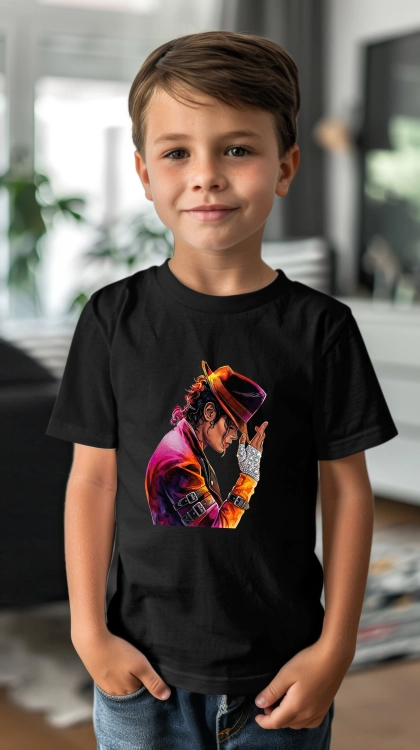 Koszulka z grafiką Michael Jackson Król Popu w kapeluszu i błyszczącej rękawiczce – kolorowy nadruk dla fanów muzyki