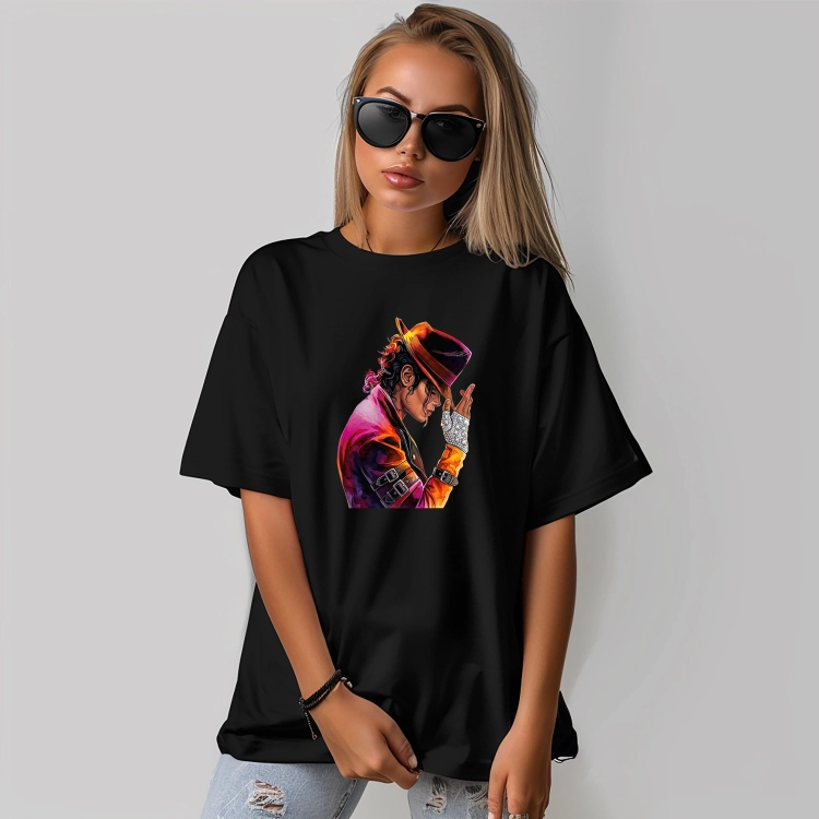 Koszulka z grafiką Michael Jackson Król Popu w kapeluszu i błyszczącej rękawiczce – kolorowy nadruk dla fanów muzyki