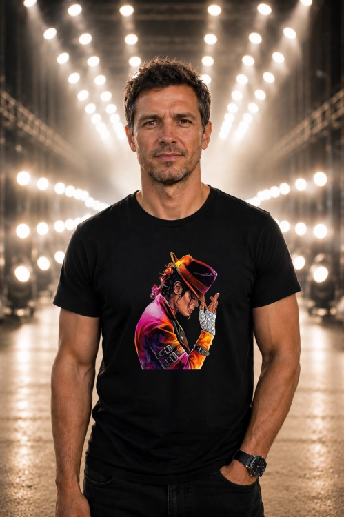 Koszulka z grafiką Michael Jackson Król Popu w kapeluszu i błyszczącej rękawiczce – kolorowy nadruk dla fanów muzyki