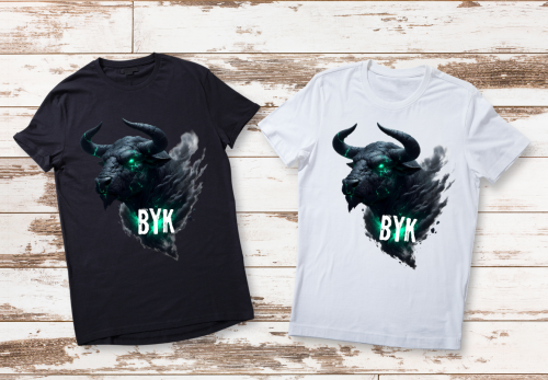 Koszulka męska Byk znak zodiaku Dark Fantasy czarna z potężnym bykiem kamienną skórą i zielonymi oczami