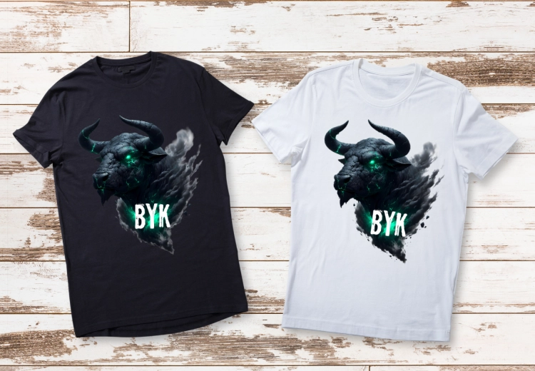 Koszulka męska Byk znak zodiaku Dark Fantasy czarna z potężnym bykiem kamienną skórą i zielonymi oczami