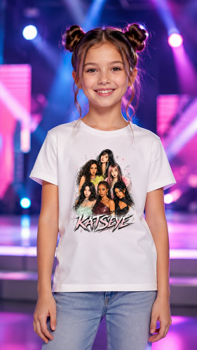 Koszulka dziecięca dla dziewczynki KATSEYE z kolorowym nadrukiem sześciu dziewczyn w stylu komiksowym, inspirowana muzyką K-pop
