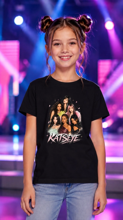 Koszulka dziecięca dla dziewczynki KATSEYE z kolorowym nadrukiem sześciu dziewczyn w stylu komiksowym, inspirowana muzyką K-pop