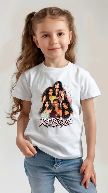Koszulka dziecięca dla dziewczynki KATSEYE z kolorowym nadrukiem sześciu dziewczyn w stylu komiksowym, inspirowana muzyką K-pop