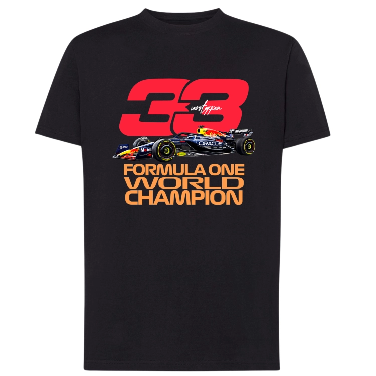 Biała i czarna koszulka męska Max Verstappen 33 Red Bull Racing F1 z bolidem i nadrukiem Formula One World Champion