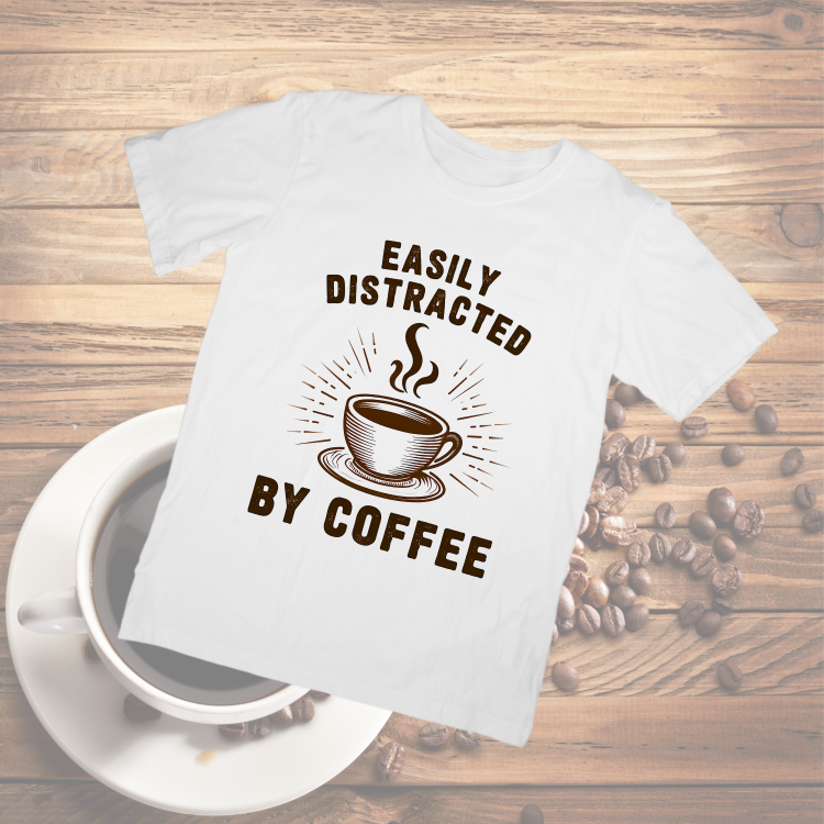 Koszulka damska „Easily Distracted by Coffee” | Dla kawoszki